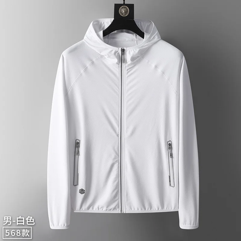Men's Ice Silk Jacket 2024 Summer Leisure Fashion UV Protection Hiking Fishing Hooded Coat Outdoor Couple Sunscreen Clothing