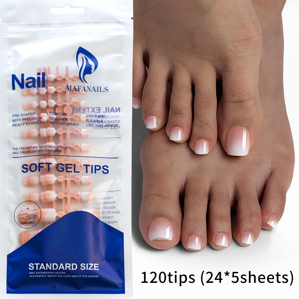 120Pcs/set Square Round French False Toenail Tips Nude/Gradient French Artificial Fake Toenail Full Cover Short French Toenail