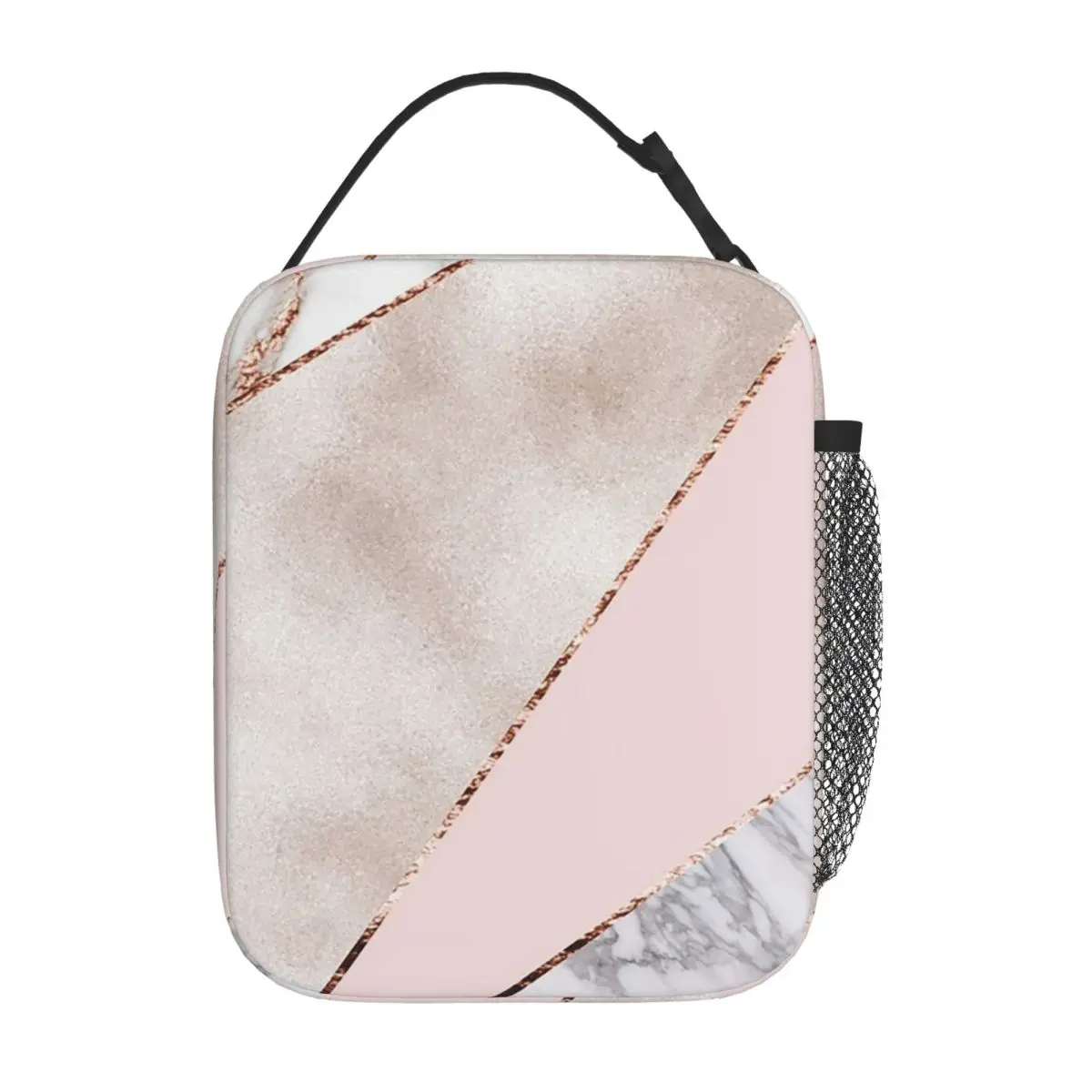 Spliced Mixed Rose Gold Marbl Insulated Lunch Bag for Women Children Leakproof Food Boxes Thermal Lunch Box Tote