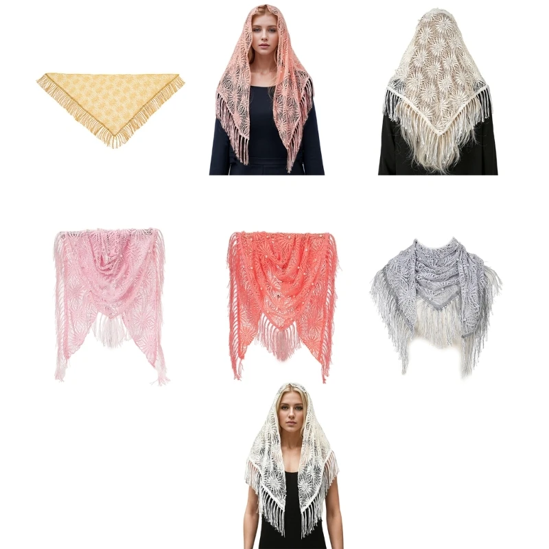 Lace Pearls Shawl Shoulder Wrap Head Covering Scarf for Evening Parties Women Elegant Neck Scarf for Travel Casual Wear