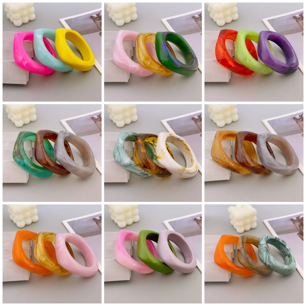 

Bohemian Style Handmade Resin Bracelet Set of 3 Irregular Round Bracelets for Women