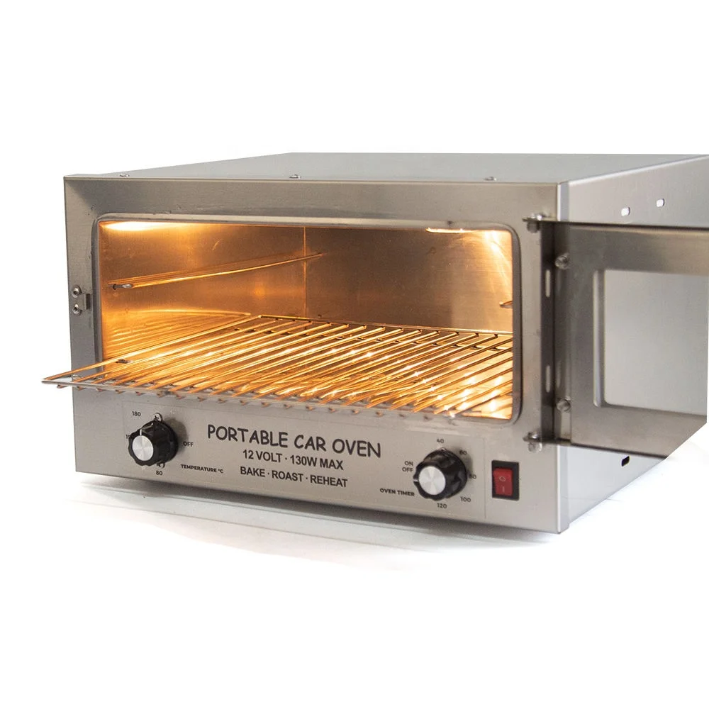 Multifunctional 12V Mini Toaster Oven for RV & Outdoor Use Portable Car Cooker with Bake & Warm Functions