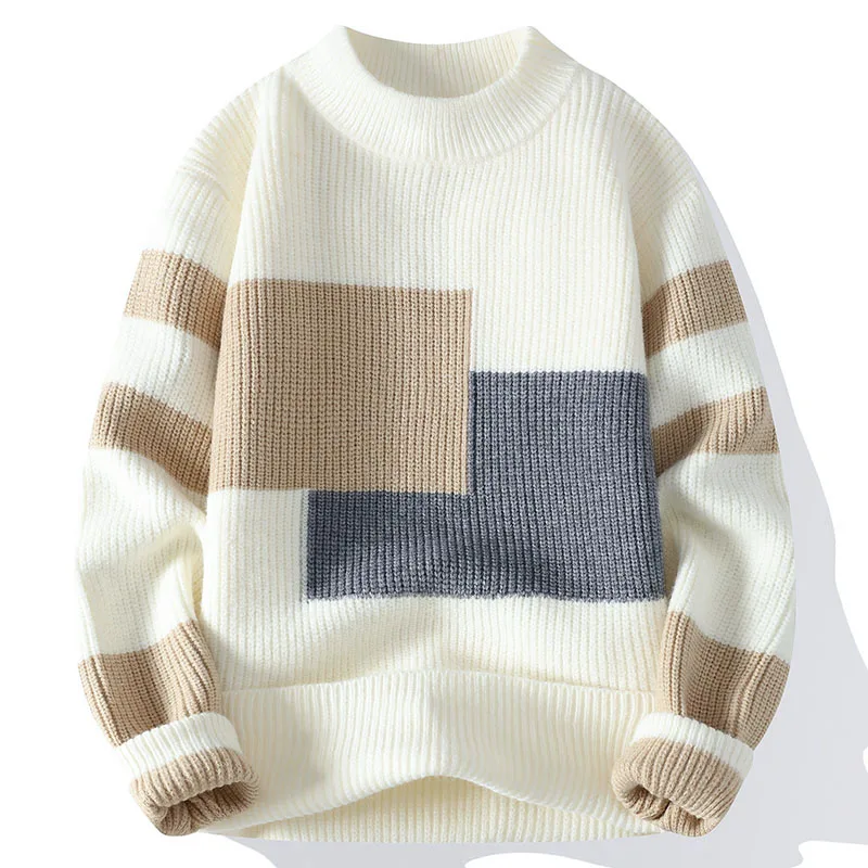 

2026 New round Ne Color Blo Men's Sweater Loose Thiened Autumn Winter Base Layer Knitted irt Casual Sle Long Sve
