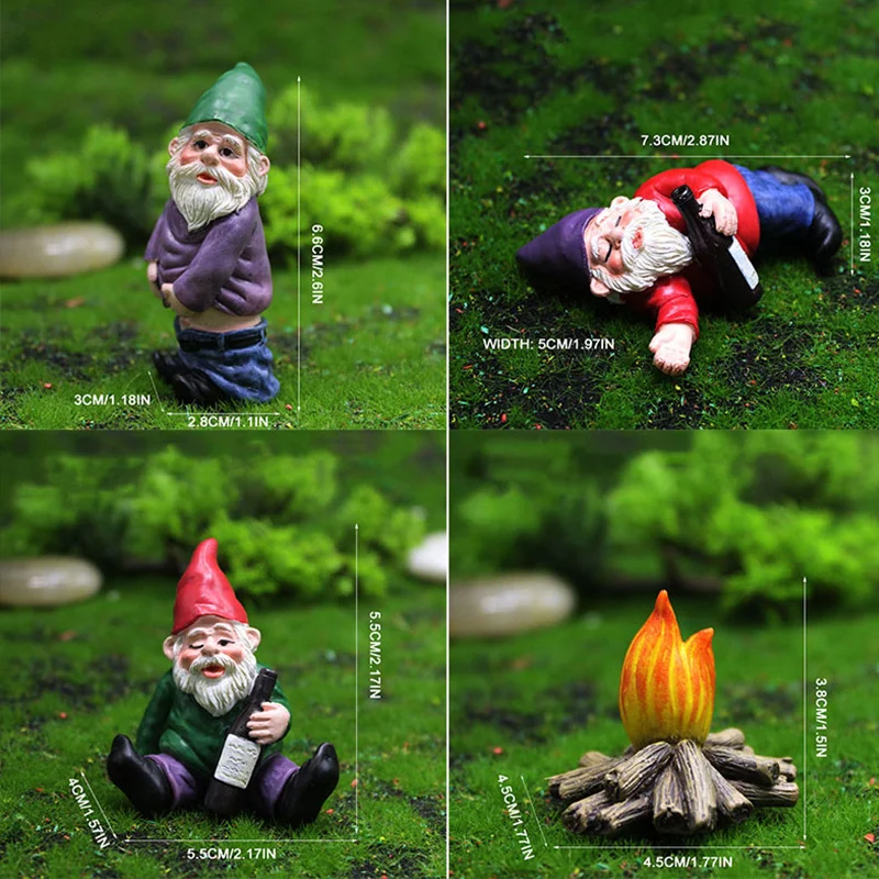 Fairy Garden Resin Gnomes Accessories My Little Friend Drunk Gnome Dwarfs Statue Waterproof Rustproof Desk Garden Decor Statues