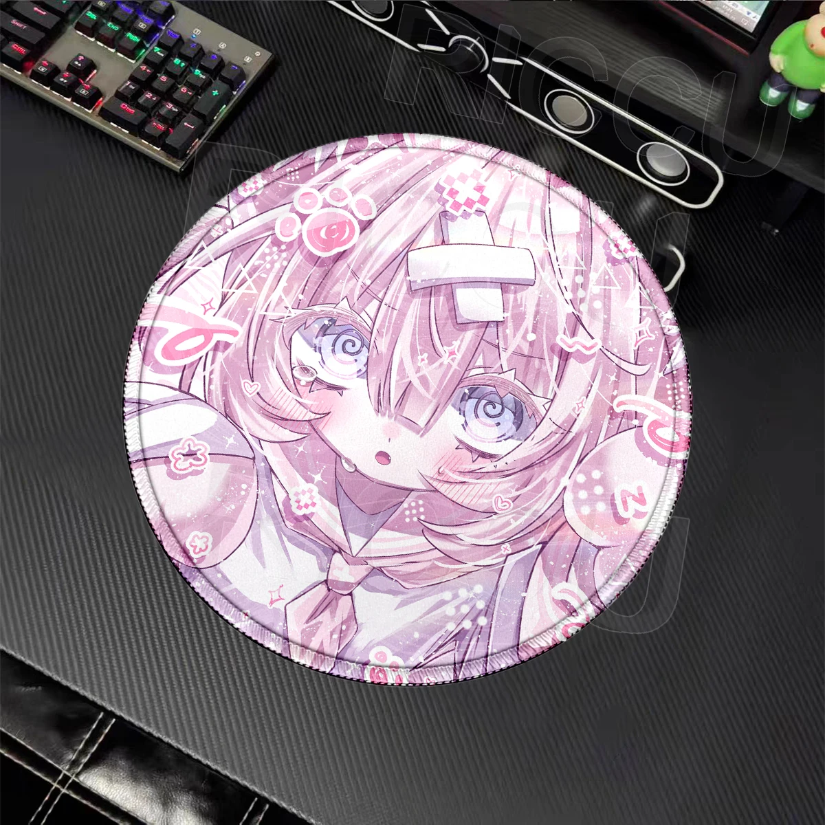 Kawaii Anime Pink Girl Mousepad Home Decort Cute Office Desk Mat PC Accessories Rubber Lock Edge Round Mousemat E-Sports MicePad