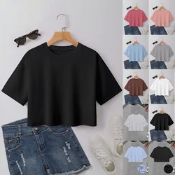Summer Women's Short Sleeve Round Neck T-shirt Solid Color Medium Sleeve Casual Loose Ladies Tops New Fashion Clothing