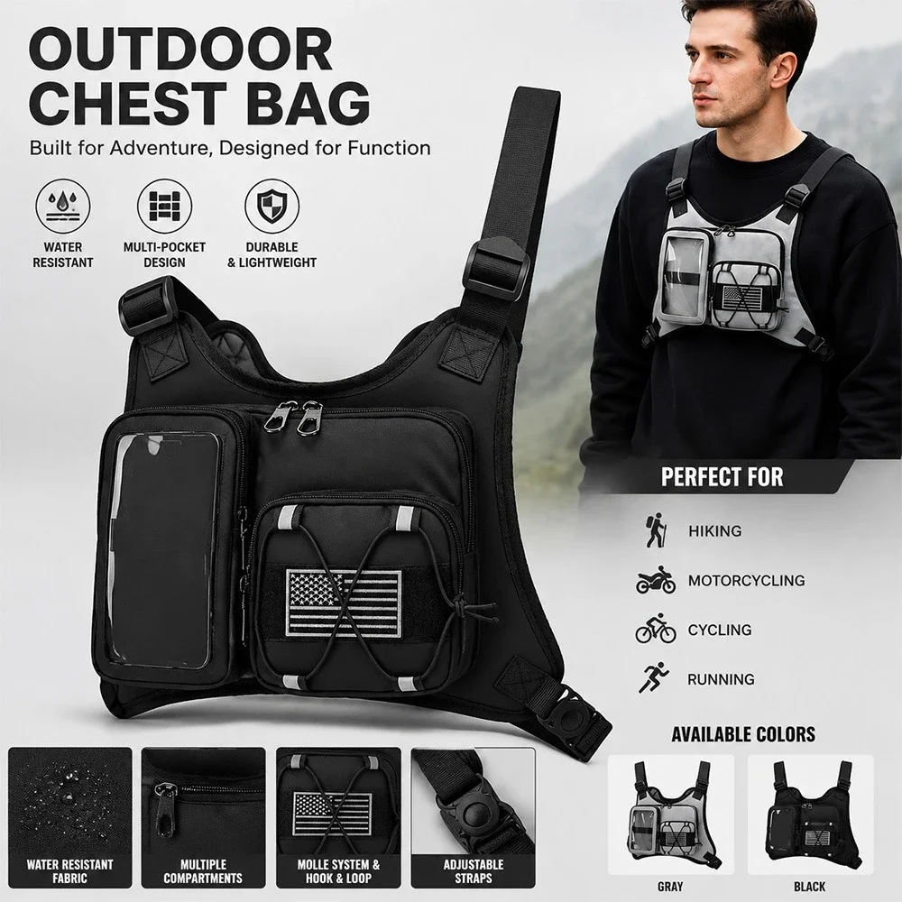Outdoor Sports Chest Bag Transparent Phone Pocket Multi-Pocket Versatile Vest Chest Bag for Ideal for Fitness Cycling Outdoor