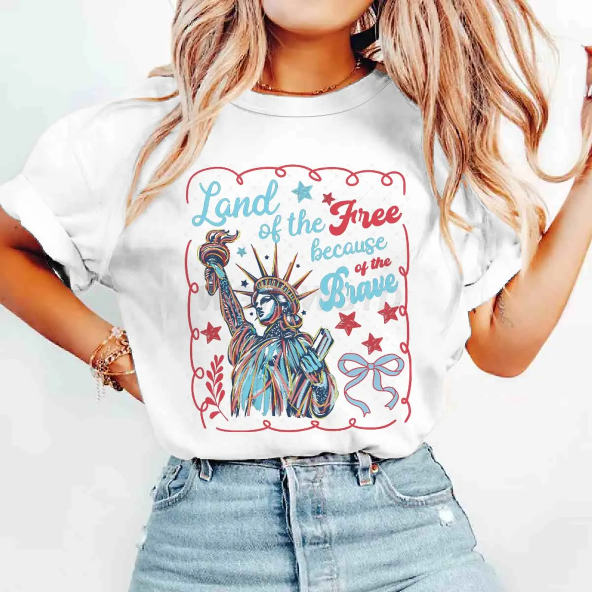 Land Of The Free Because Of The Brave T-Shirts 4th Of July T-shirt Short Sleeve Funny Casual Summer Tops Women's Clothing