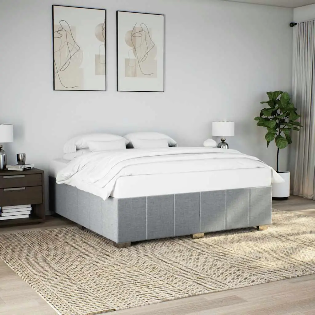 

Light Gray Bed Frame Modern Upholstered Platform Queen King Size Wooden Slats Contemporary Bedroom Furniture