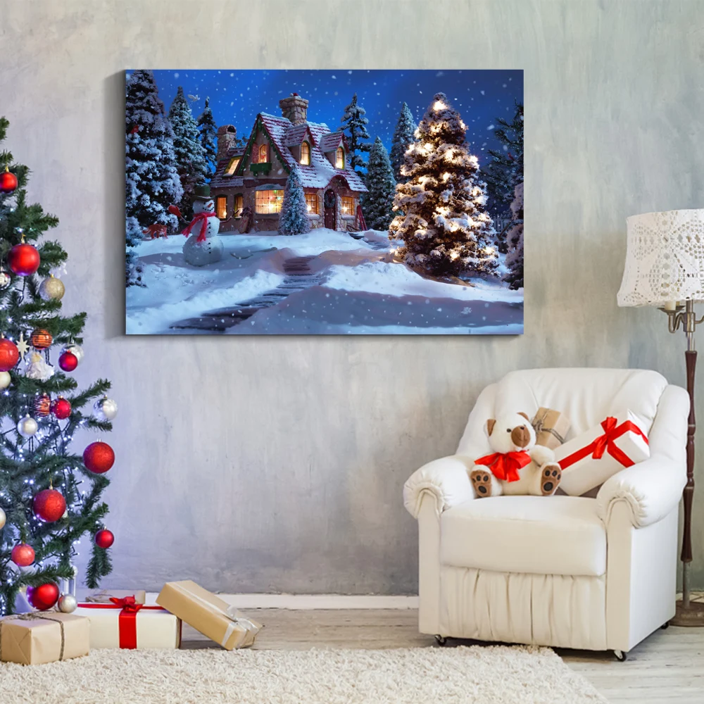 

Framed Canvas Wall Art Painting: Christmas Tree in Forest for Christmas, Gift & Decor for Christmas Eve, Living Room, Bedroom