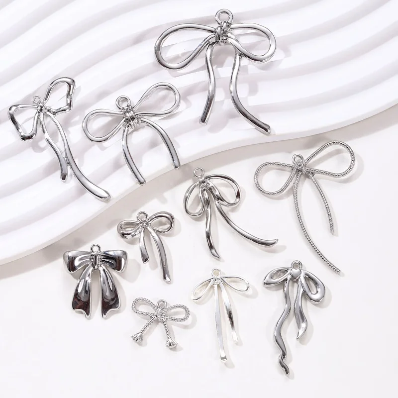 5pcs Silver Color Bow Zinc Alloy Pendant For DIY Handmade Neck Bracelet Jewelry Making