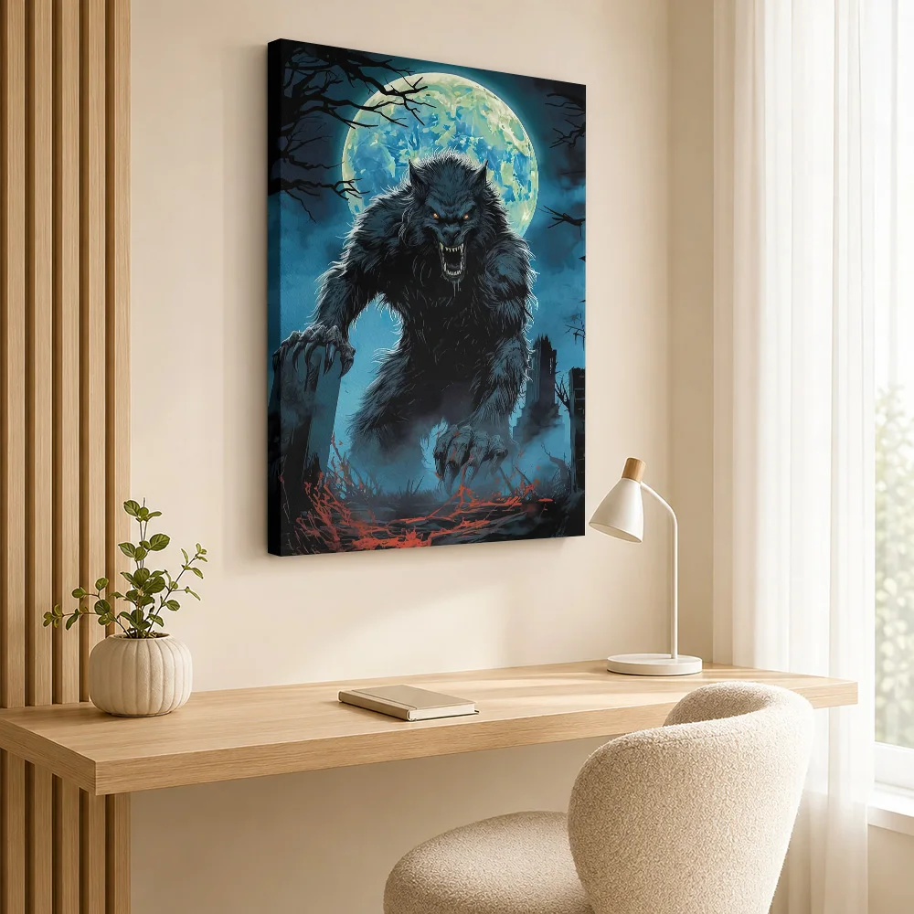 Werewolf Under Full Moon Canvas Painting Poster Custom Modern Pop Culture Wall Art for Game Room Decor Ready to Hang Home Gift