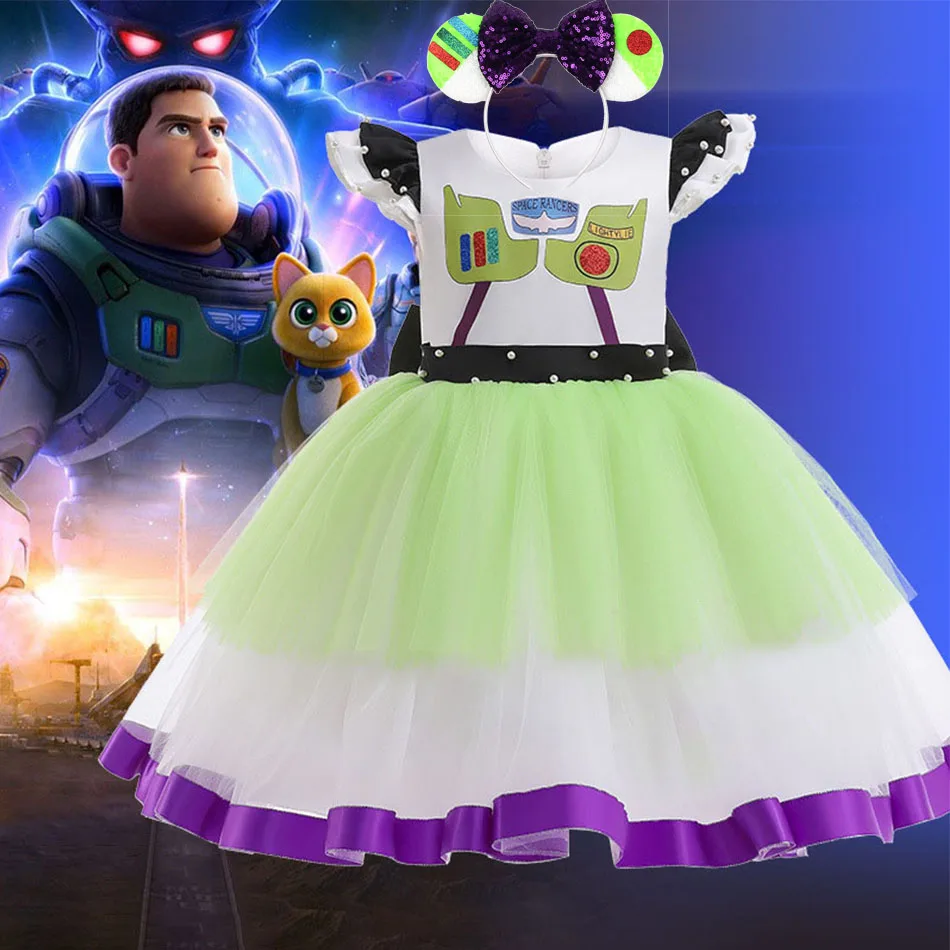 Disney Baby Clothing Children Buzz Lightyear Cosplay Costume Girl One-piece Flying Sleeves Princess Dress Halloween Christmas