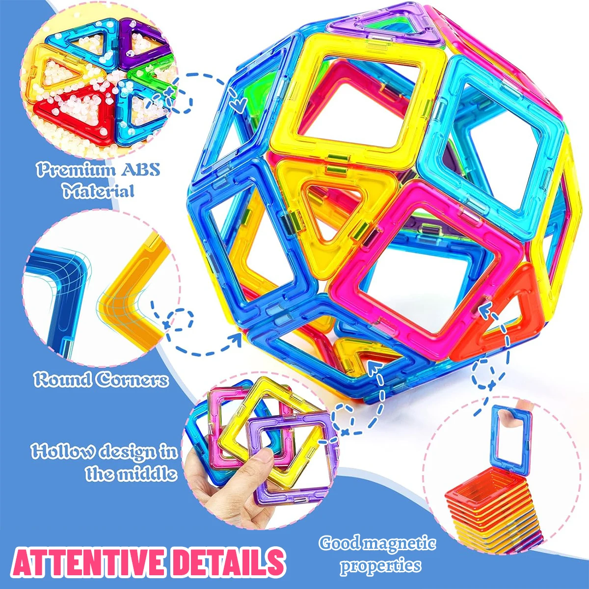 اللبنات المغناطيسية ثلاثية الأبعاد الجذعية منشئ مجموعة للأطفال ألعاب تعليمية لمدة 3 سنوات فما فوق أطفال بنين بنات هدايا 64/98/136 قطعة
