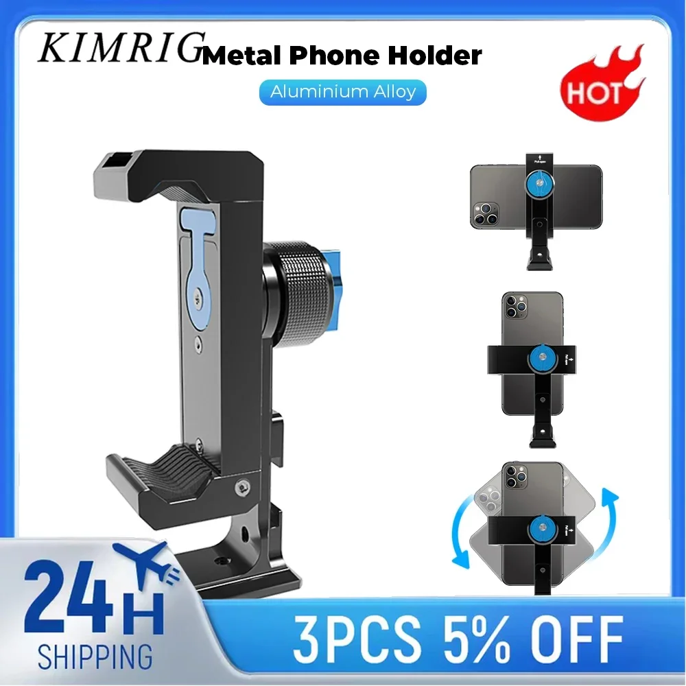 

KIMRIG Iron Man IV Metal Phone Clip 360° Vertical Shooting Smartphone Clamp With Cold Shoe 1/4'' Arca Tripod Mount Base