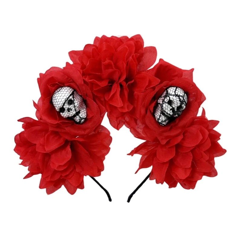 

Day of the Dead Headpiece Flower Crown Headband Festival Floral Headpiece Halloween Party Costume 6XDA