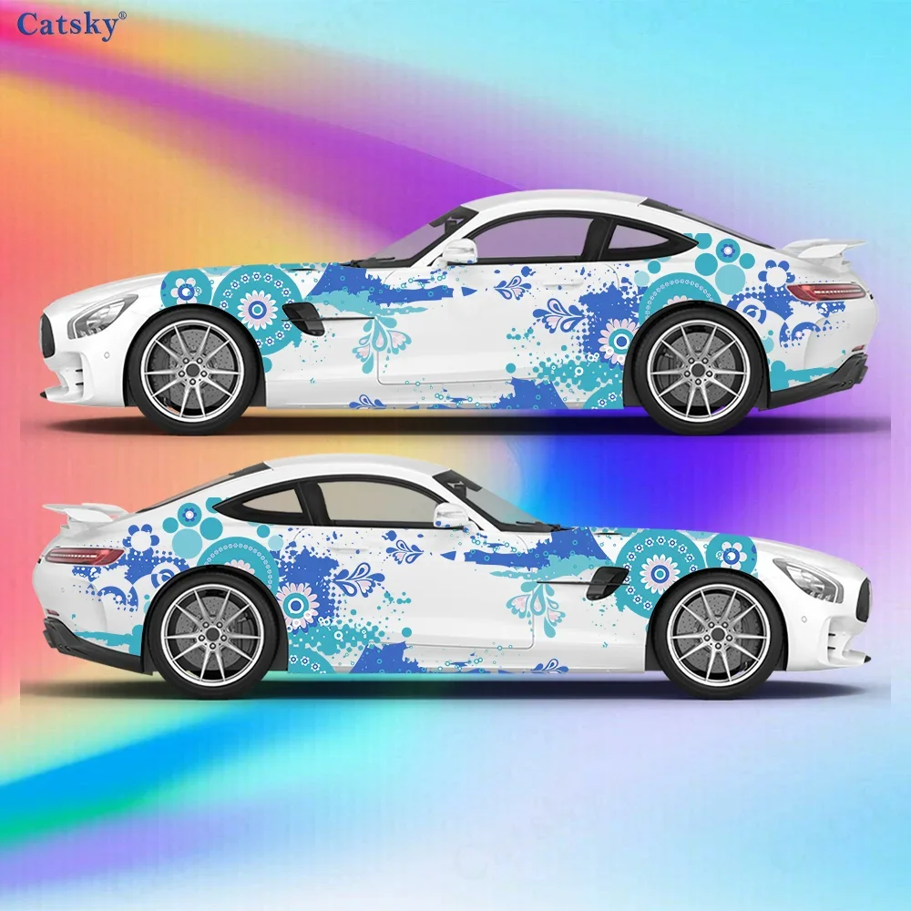 2pcs Purple Flower Petal Splash Car Vinyl Wraps Decal Self-adhesive PVC Sticker Suitable for Trucks Decoration Auto Accessories
