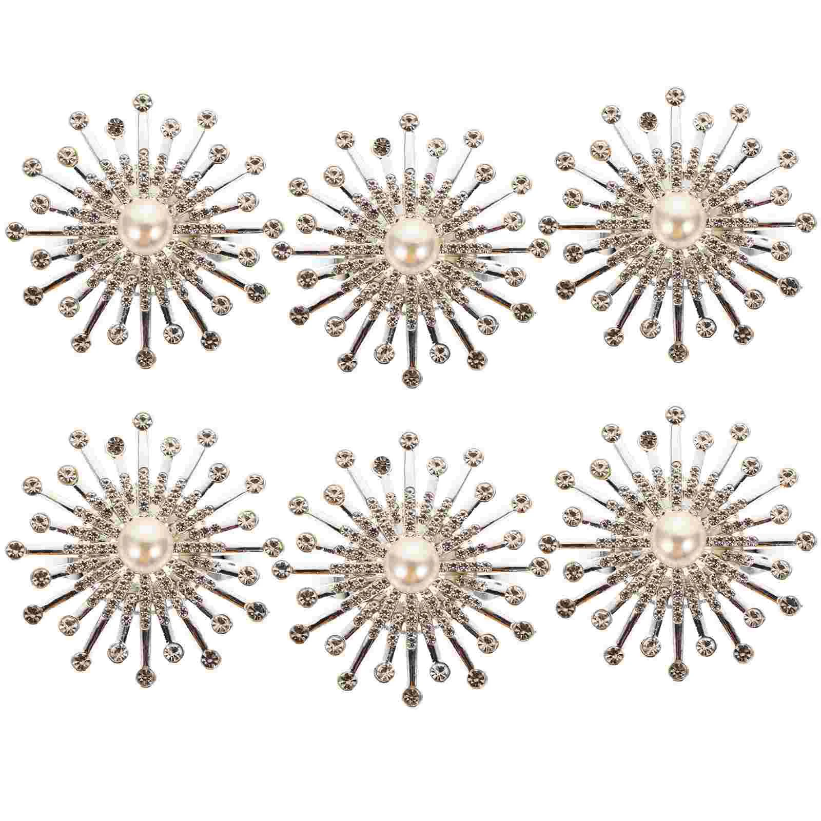

6 Pcs Napkin Ring Shawl Brooch Buckle Rhinestone Kitchen Dining Bar Supplies Table Decor Accessories Napkin Holder Sunflower