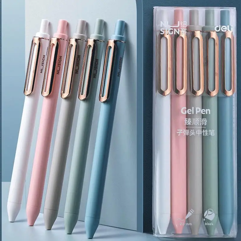 Stylos à bille en gel pour femmes et hommes, pointe fine, stylos de resubdivision, recharge, conception de clip en métal, haute précision, note, 0.5mm, 5 pièces