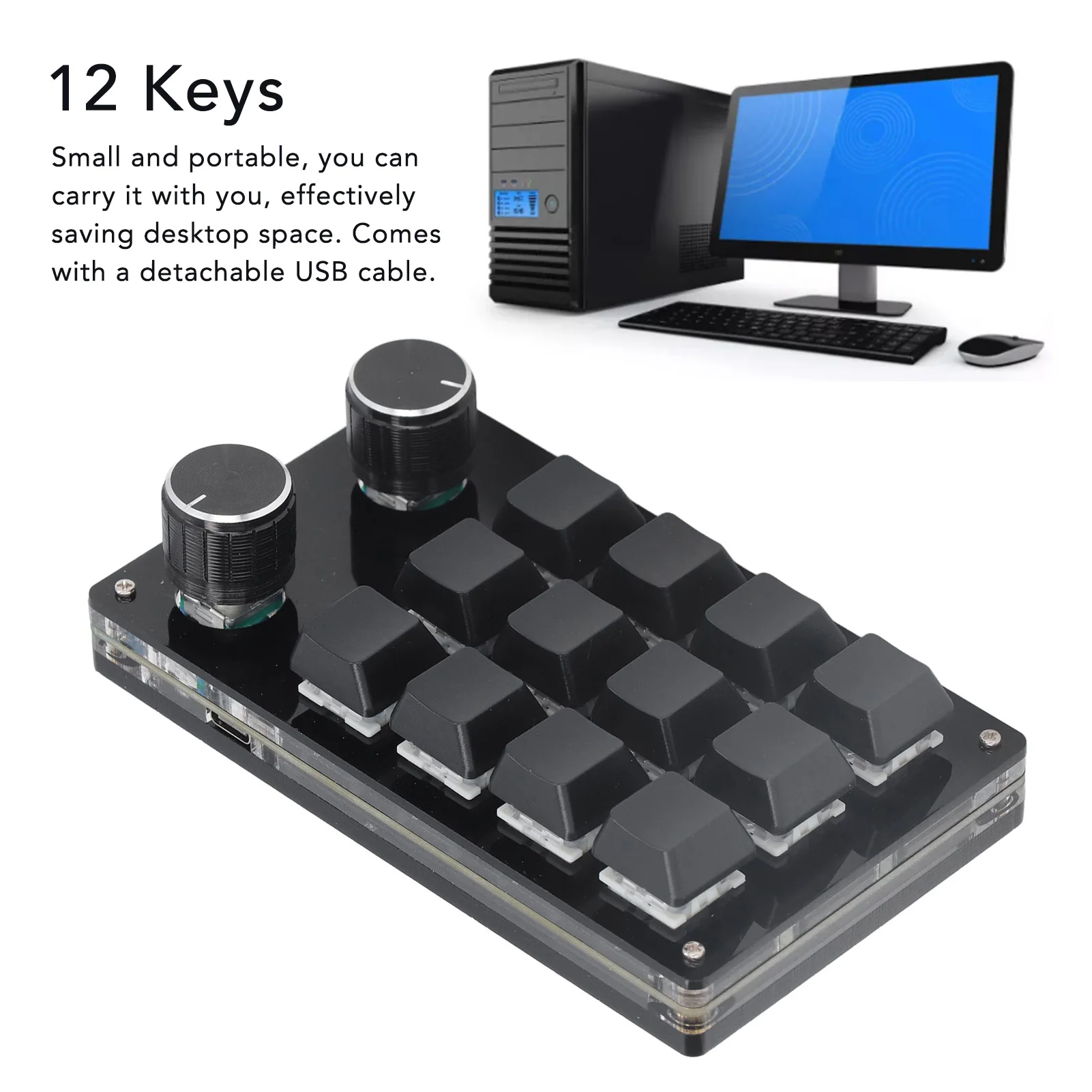 Mechanical Gaming Keypad 12 Keys 2 Knobs Small OSU Gaming Keyboard DIY Programmable Keyboard with USB Cable OSU Gaming Keyboard