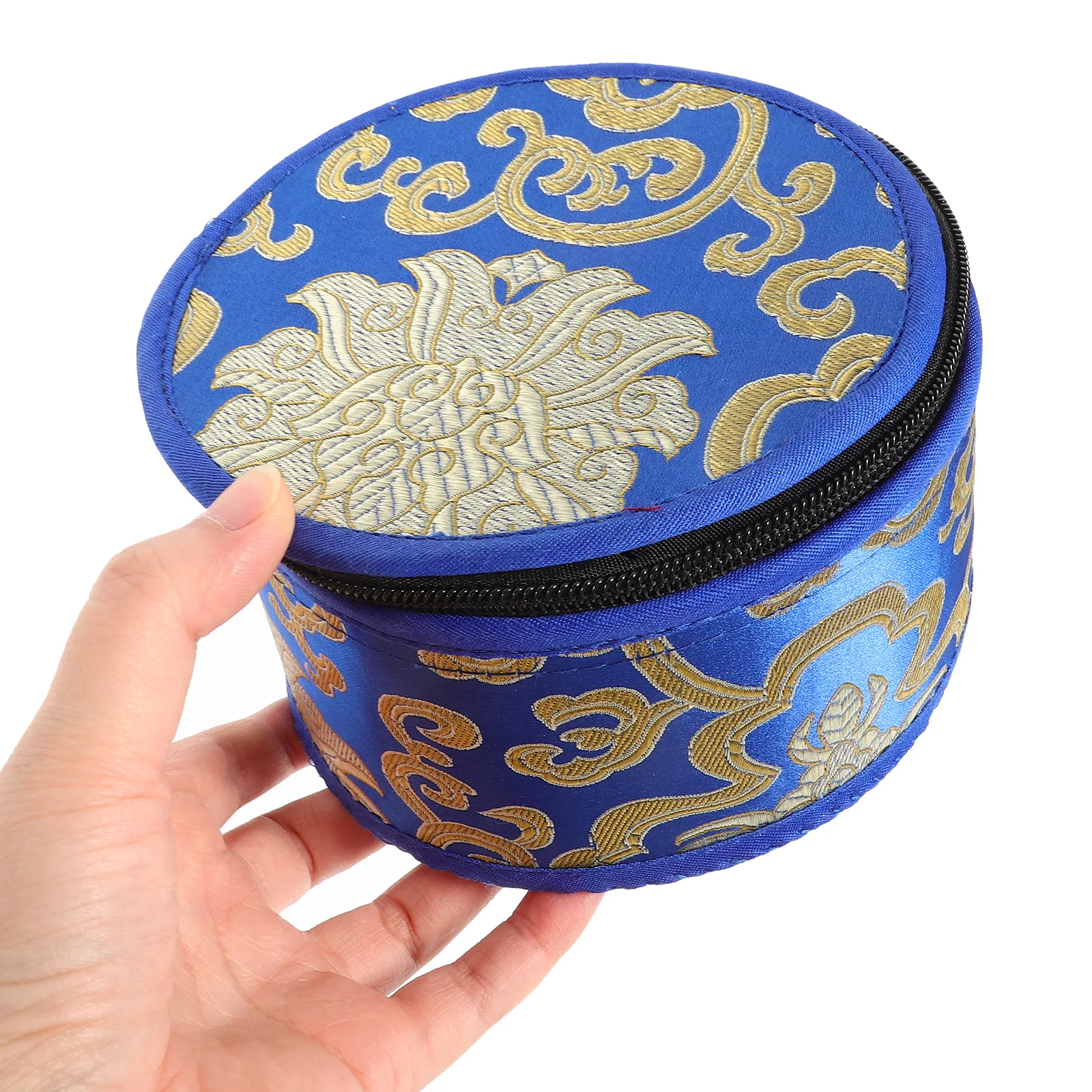 

Singing Bowl Case 16CM Handmade Cloud Embroidery Storage Bag for Meditation Bowls Gift Smooth Luxury.Zipper Design Practical