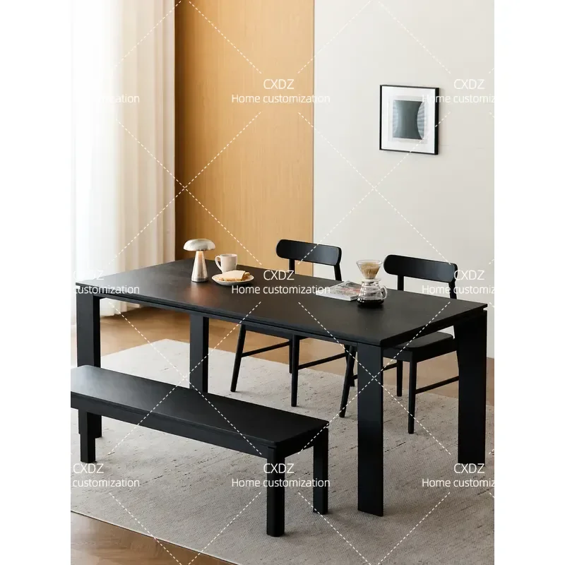 Black White Oak Dining Table Solid Wood Minimalist Large Rectangular Desk Household Furniture