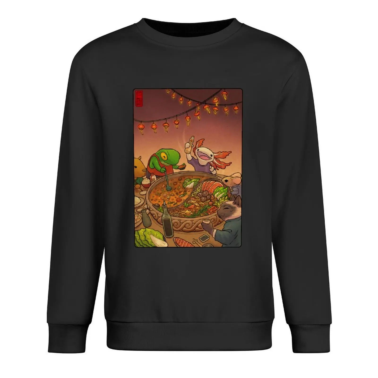 

Asian Hotpot Night with Cute Frog, Axolotl, Cat, Mouse, and Capybara Pullover winter clothes new hoodies and sweatshirts