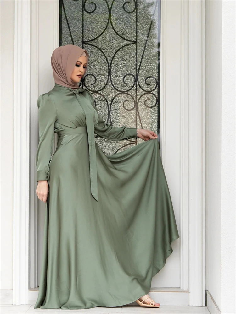 Abayas For Women Islamic Clothing Muslim Palestine Satin Abaya Dubai Kaftan Dress Kebaya Robe Caftan Marocain Femme Vestidos