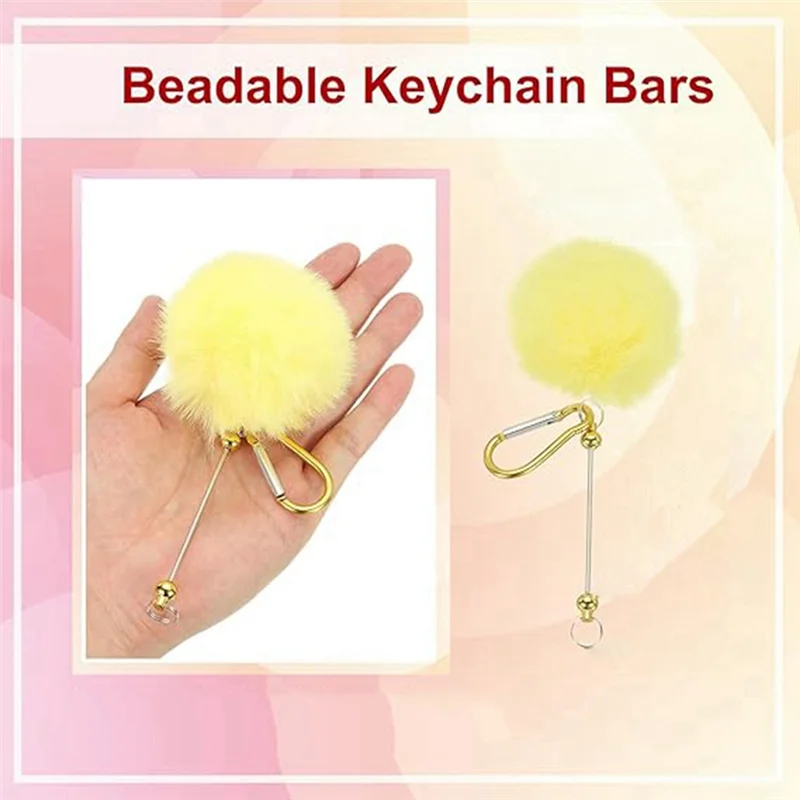 

B89B-Colorful Beaded Pom Pom Keychain Women's Flocking Climbing Buckle Outdoor Small Tool Plush Bag Decoration Pendant Accessori