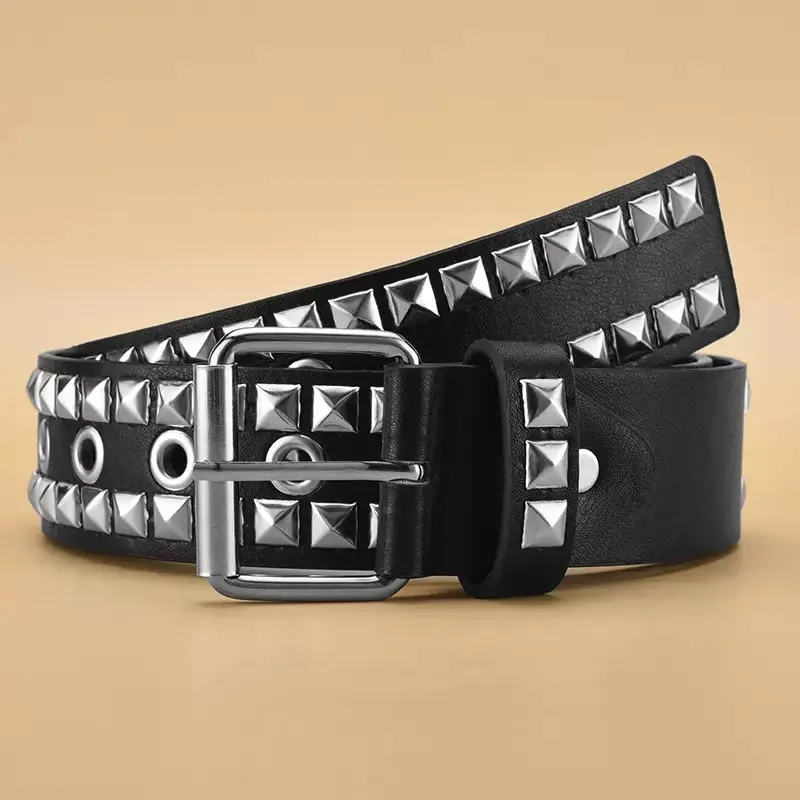Fashionable European American Punk-Style Studded Belt for Men and Women Metal Buckle Unique and Stylish Versatile Jeans Belt