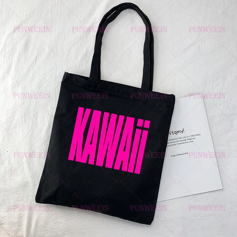 Japan Kawaii Subculture Streetwear Print Canvas Bag Women Casual Harajuku Handbag Y2K Shopping Bag Vintage Funny Shoulder Bag