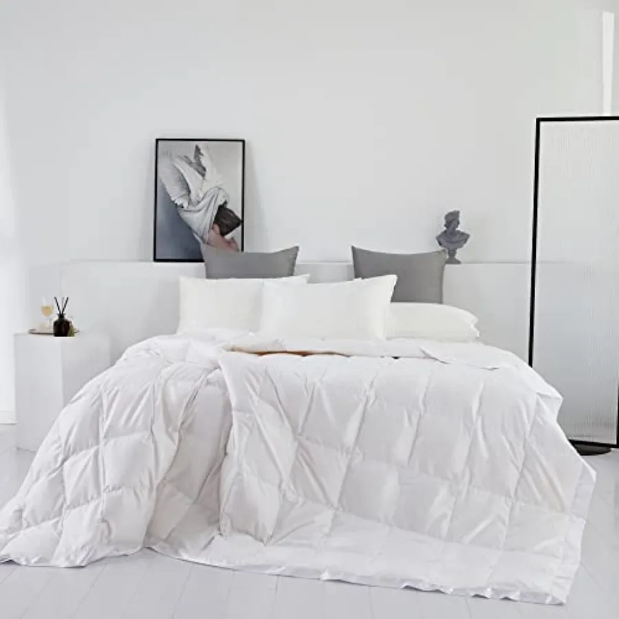 

Lightweight Goose Down Comforter/Down Blanket/Duvet Insert for Summer/Warm Weather with Satin Trim, Noiseless and Extra Soft, K