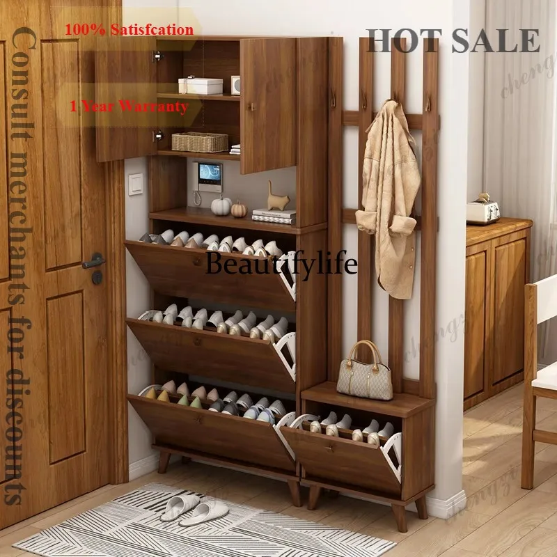 c139 Natural Modern Tall Shoe Cabinet Wooden Adjustable Salon Living Room Shoe Rack Organizer Display Zapatero Tela Furniture
