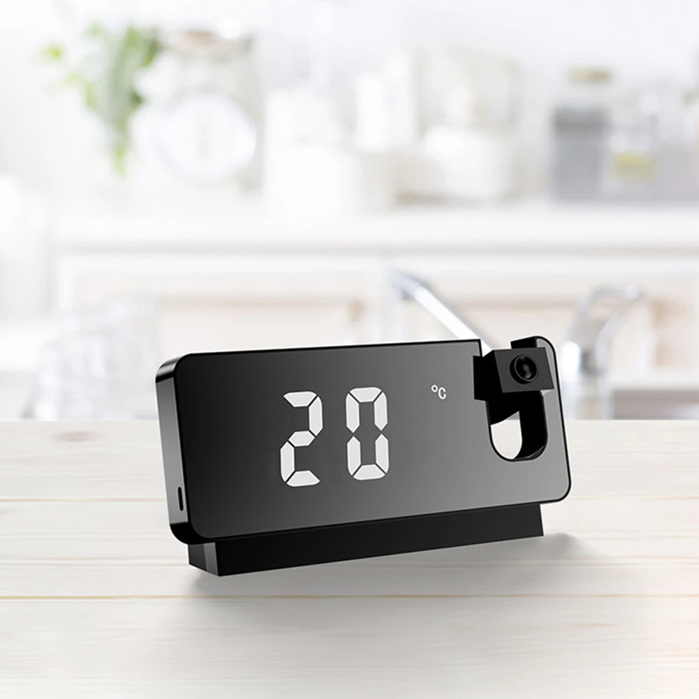 Digital Desktop Clocks 180° Projector on Ceiling Mirror Surface Alarm Clock USB Charging Temperature Display for Bedroom Office