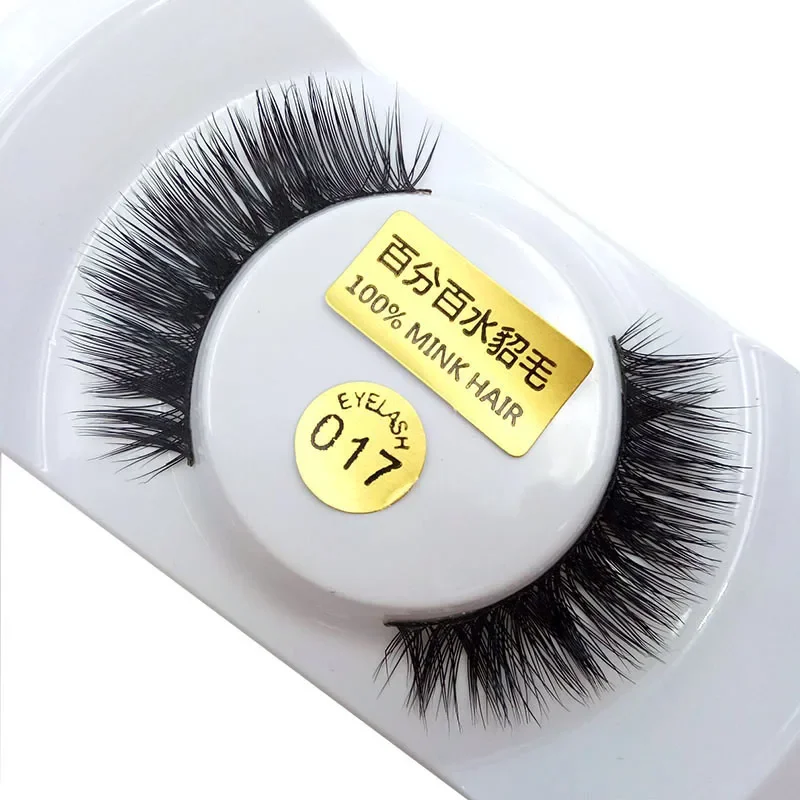 1 Pair Handmade 100% Mink Hair False Eyelashes Crossing lashes Natural Black Stalk style Makeup Tools