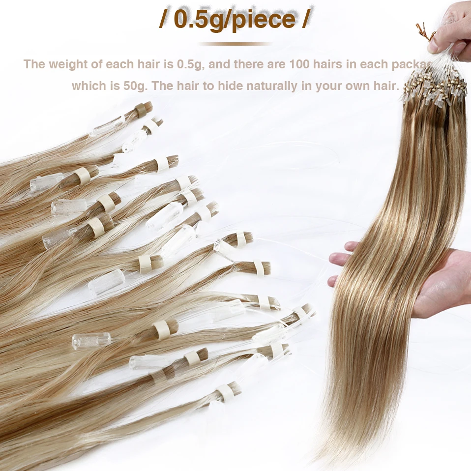 S-noilite Micro Loop Hair Extensions Human Hair Micro Link 0.5g/strand Micro Ring 100pcs Keratin Capsule Straight Natural Hair