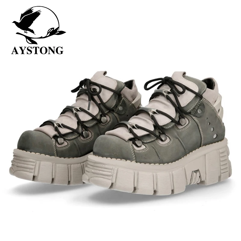 

Rockabilly Metal Thick Bottom Single Shoes Leather Punk Style Street Fashion Retro Rock Shoes Spring Autumn New Arrival for W...