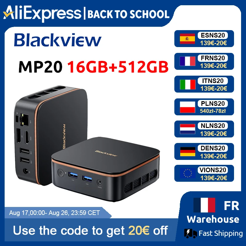 [Weltpremiere] Blackview MP20 NEUER Mini-PC Windows 11 AMD R3 3300U 16GB (unterstützt max. 32GB) DDR4 512GB SSD 4K UHD