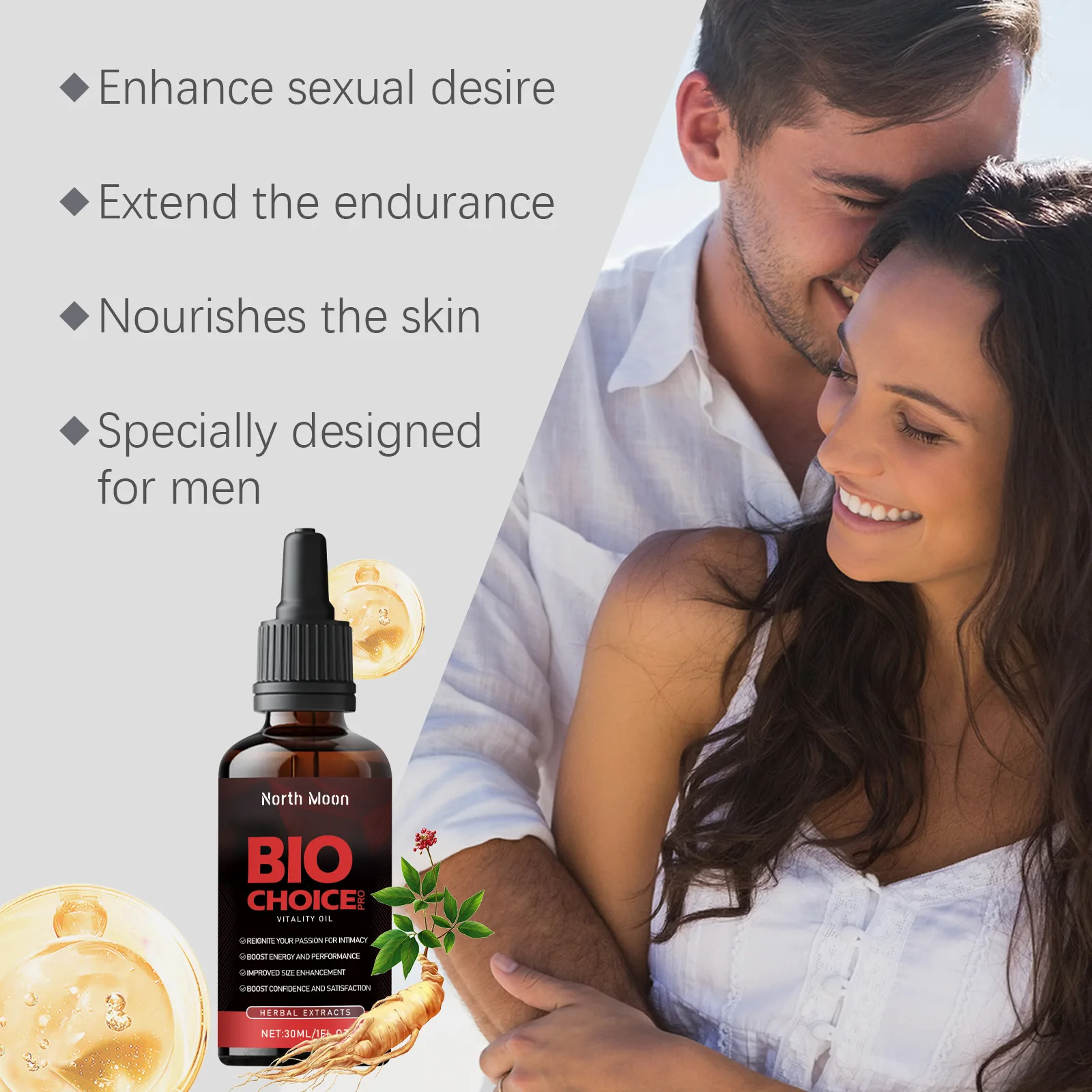 Ginseng Men Enlargement Oil Prolong Intimate Time Strengthen Energy Boost Blood Flow Fast Absorb Male Personal Care Delay Oils