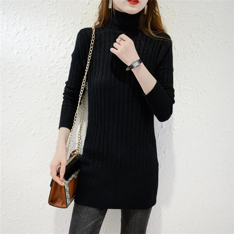 New Winter Women Turtleneck Twist Slim Tunic Basic Knitted Sweater Casual Solid Long Sleeve Pullover Top Female Clothing Jumpers