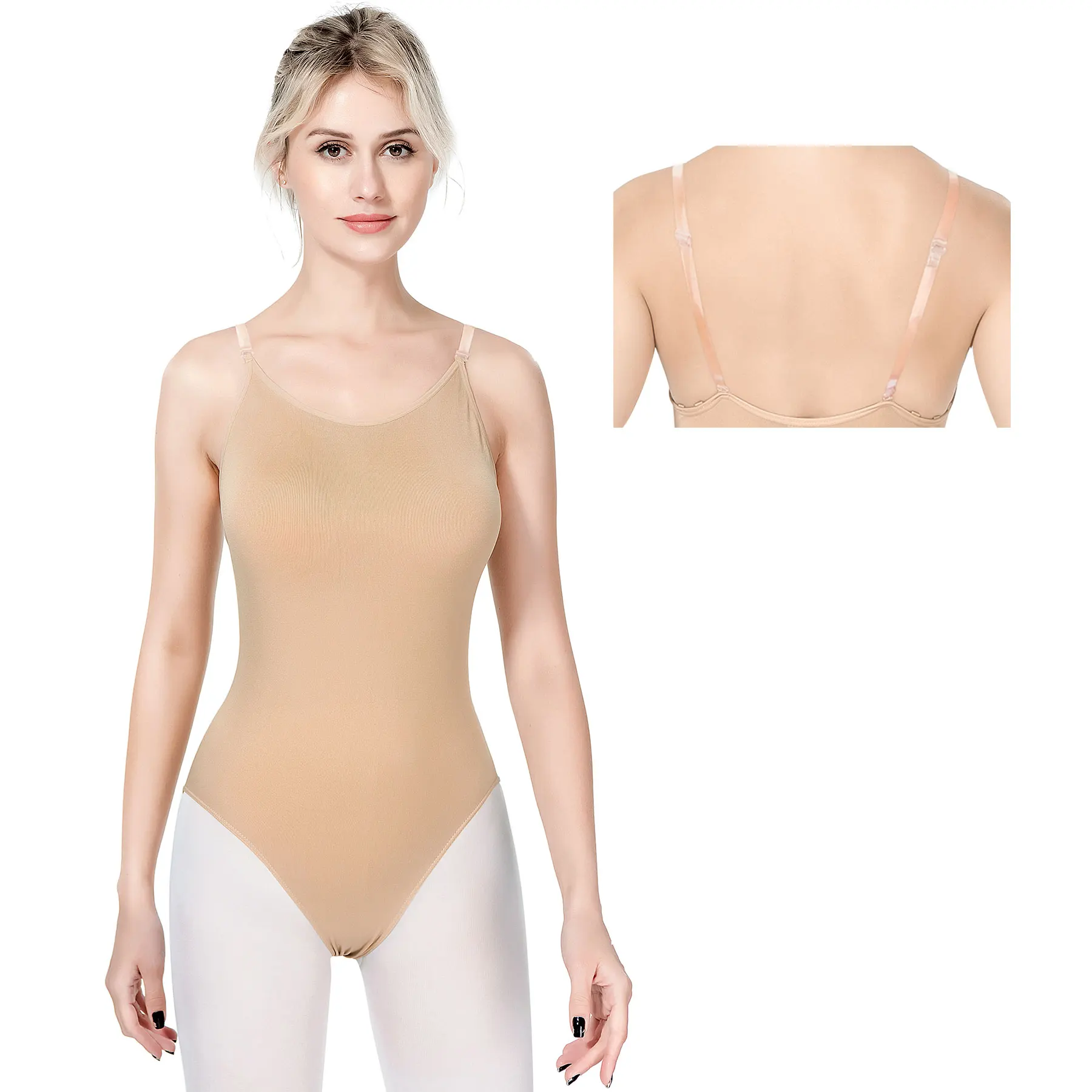 Ballet Undergarments for Women Nude Dance Leotard Seamless Gymnastic Underwear with Adjustable Clear Straps