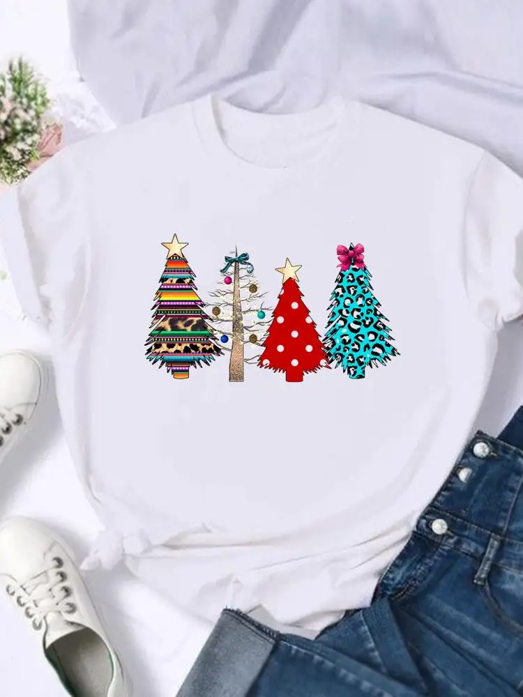 Fashion 2025 Print T Top Merry Christmas New Year Tree Lovely Festival Trend Holiday Graphic Tee Women Shirt Clothing T-shirts