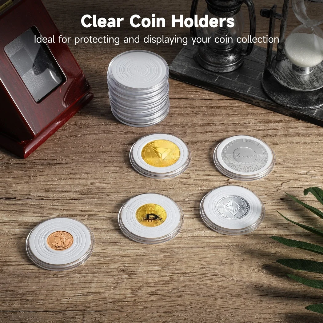 Transparent Coin Capsules 100 Pcs Coin Collection Holders With Adjustable Gaskets Plastic Box Silver Coin Display Acrylic Cases