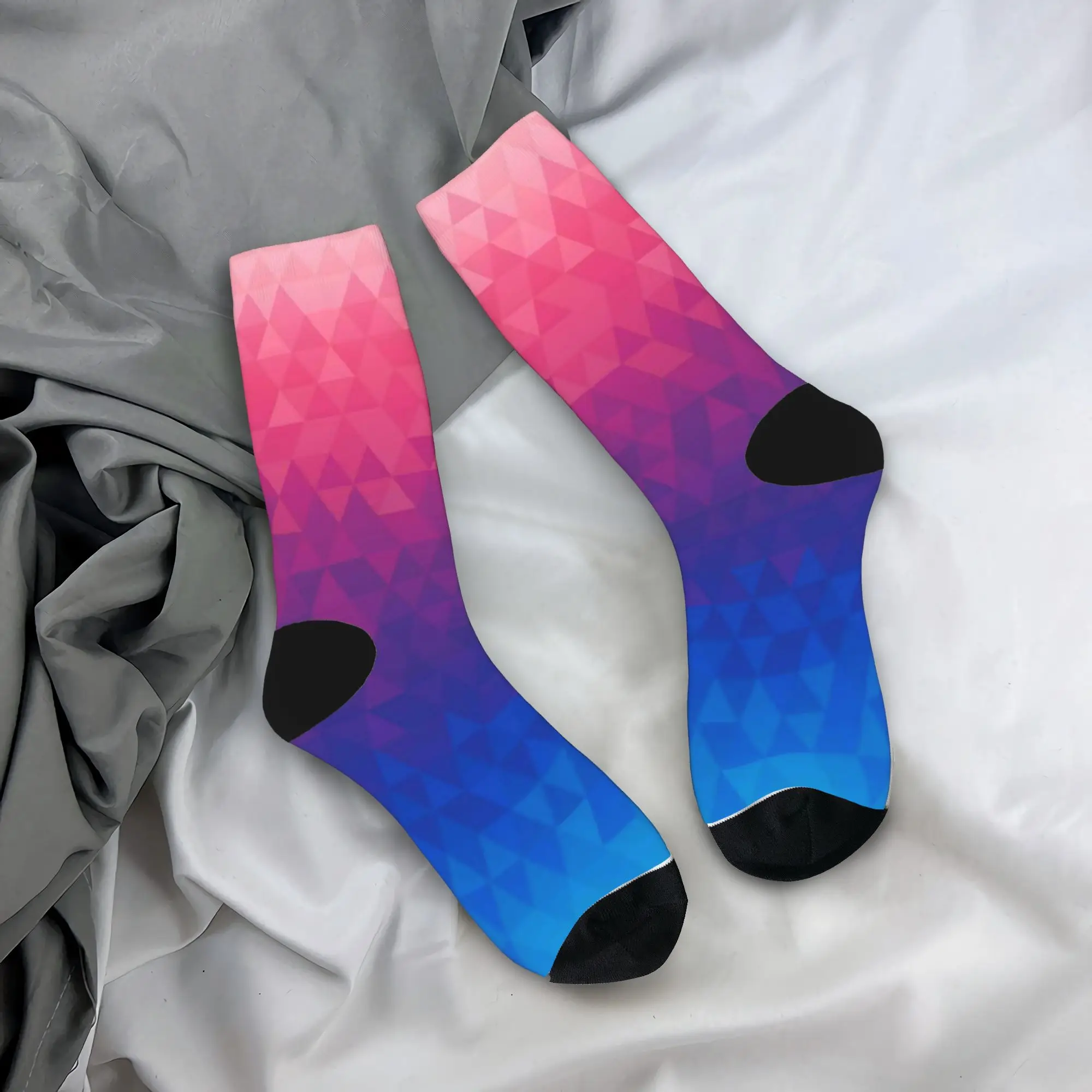 Men Socks Pink Purple Blue Vertical Gradient Triangle Mosaic  Stockings Autumn Breathable Socks Skateboard Anti-Slip Socks