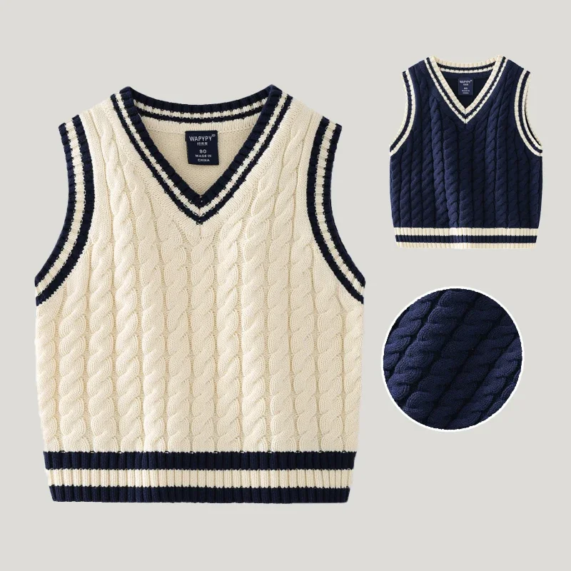 Autumn Children Sweater Vest College Korea Style Boys Knit Sweater School Uniform Knitted Girls Sleeveless Pullover Sweater Vest