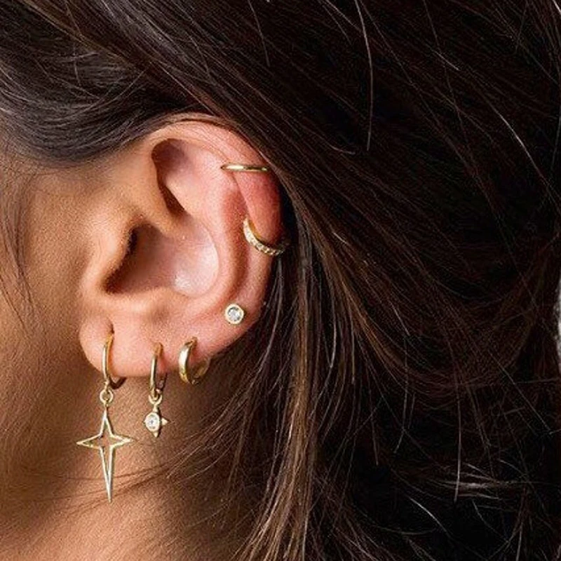 925 Sterling Silver Ear Needle Minimalist Cross Pendant Earrings for Women Multicolor Zircon Punk Cross Earrings Fashion Jewelry