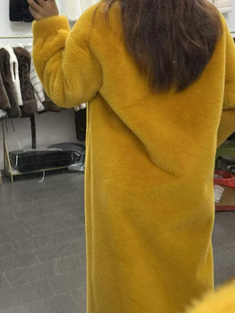 ZMEENNA vrouwen Lange Nepbontjas Winter Geel Pluche Oversized Jas Warme Bovenkleding Chic Zacht Shaggy Vest ZM3727