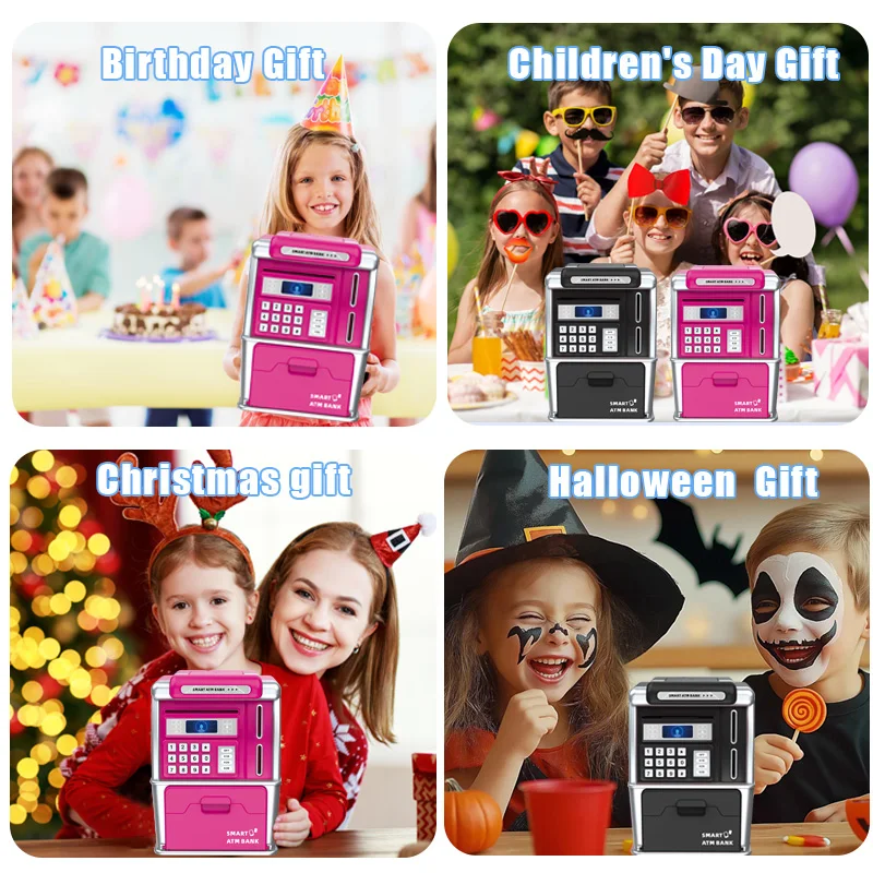 子供用電子自動貯金箱、顔認証ATMマシンおもちゃ、デビットカード付き、子供用貯金箱、クリスマスプレゼント