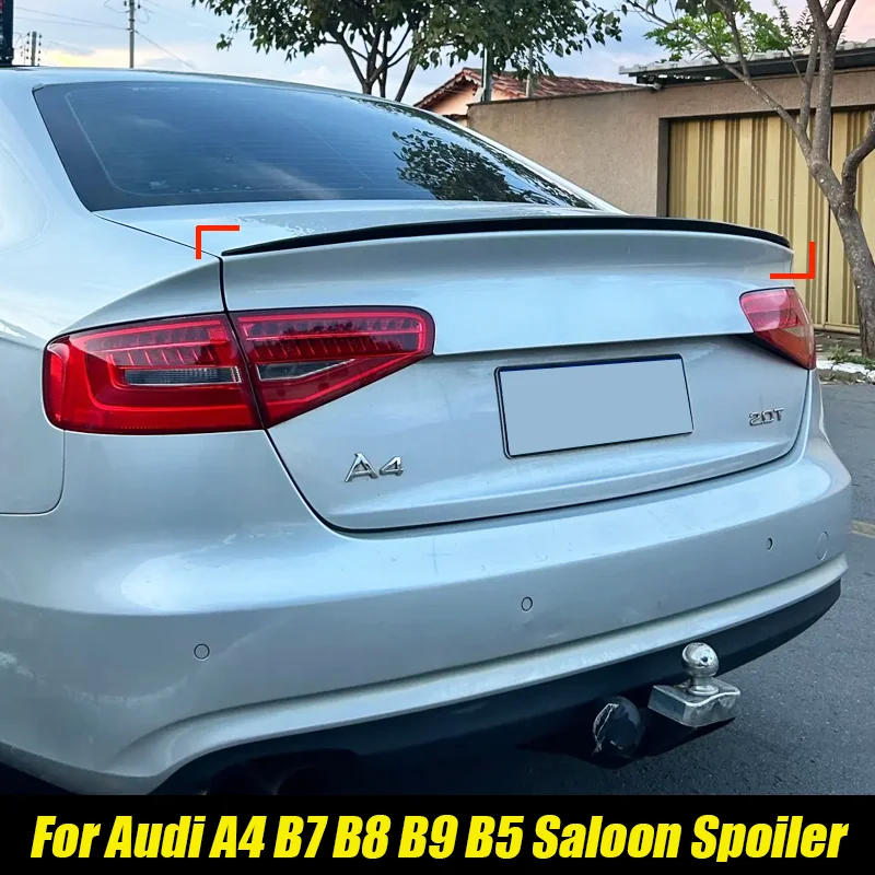 For Audi Accessories A4 B8 B9.5 B5 B6 B7 Saloon 2004+ Car Rear Trunk Spoiler Wing Gloss Black Soft Plastic Body Kit