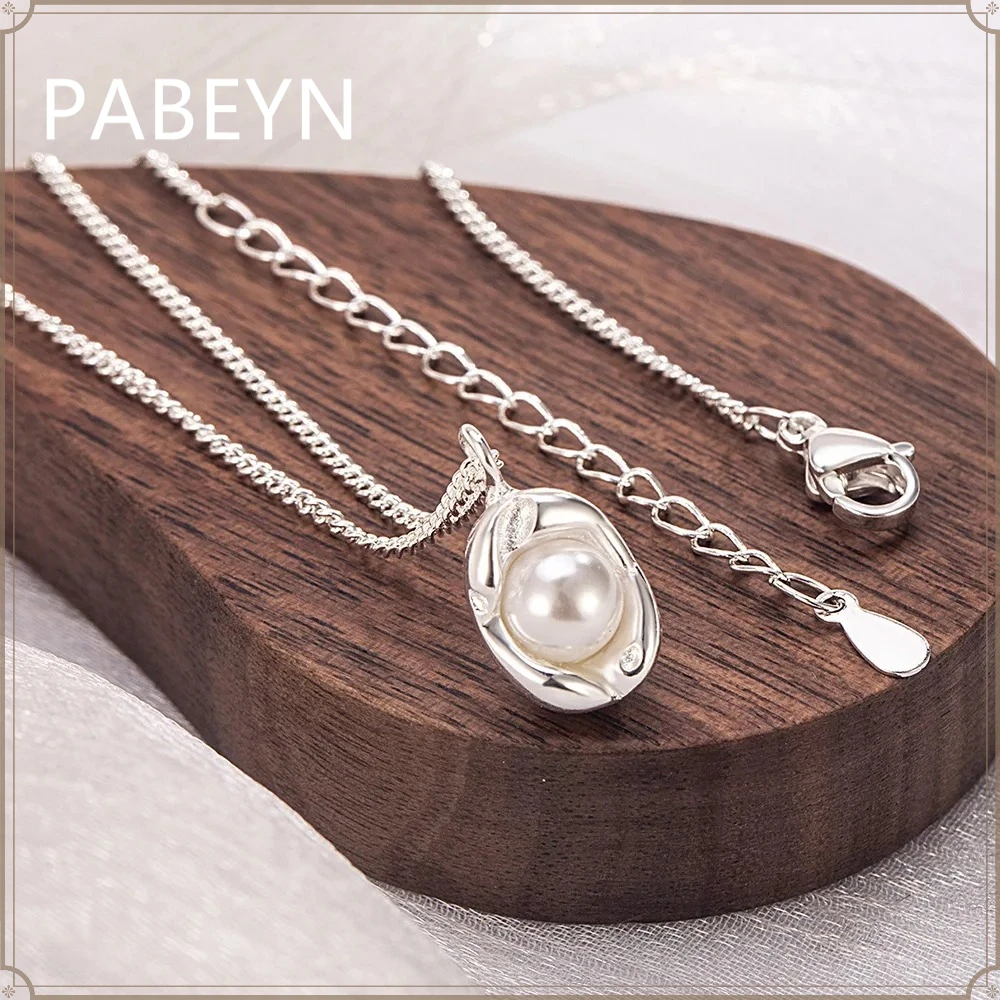 925 Sterling Silver Pearl Necklace Unique Organic Texture, Asymmetrical Style Elegant Minimalist Jewelry A Delicate Gift for Her